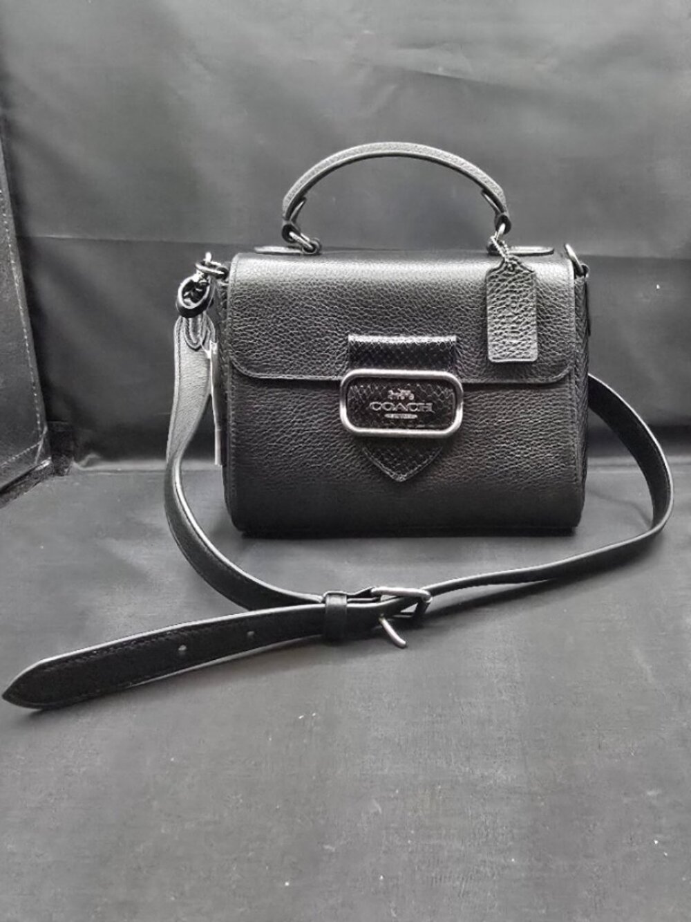 Coach Morgan Snake Embossed Top Handle Satchel CF321 Black Multi